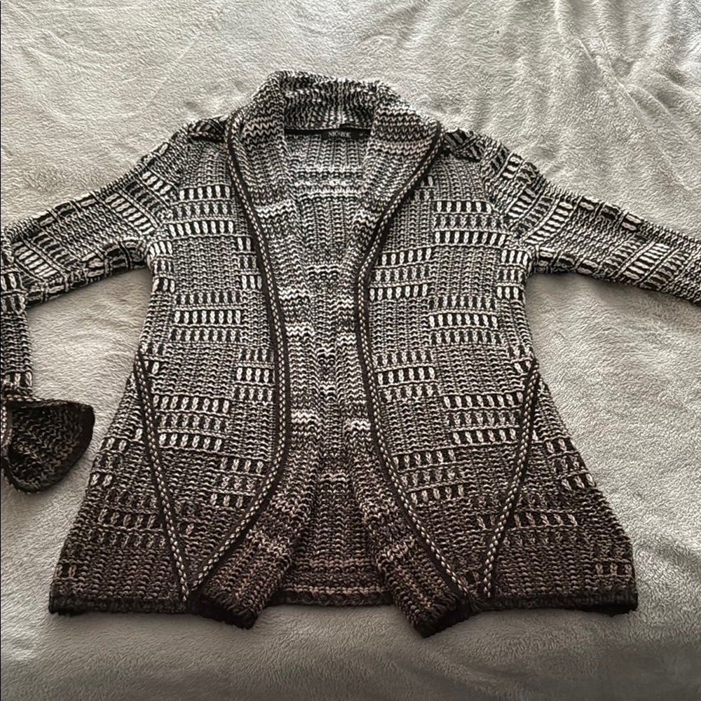 NIC+ZOE Black & White Open-Front Cardigan Sweater, SZ Small